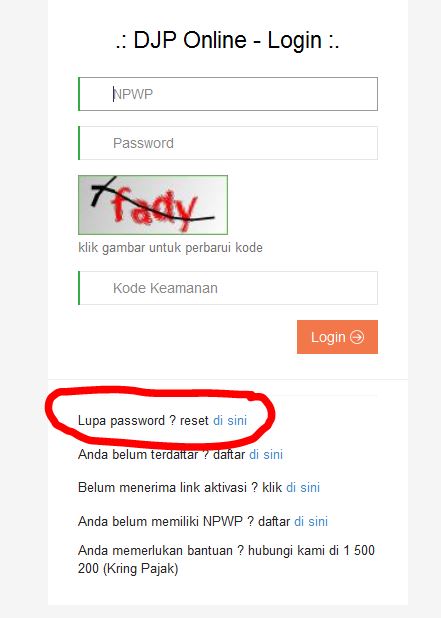 lupa password DJP Online